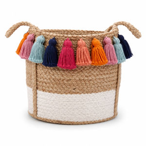 Jute & Cotton Basket with Stylish Tassels